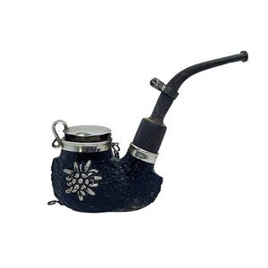 BBK Swiss Made Floral Smoking Pipe W/ Hinged Lid & Chain (5898)